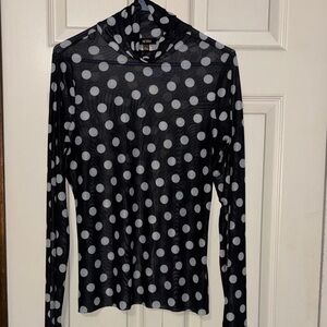 AFRM Black Long-Sleeve Mesh Top with White Polka Dots